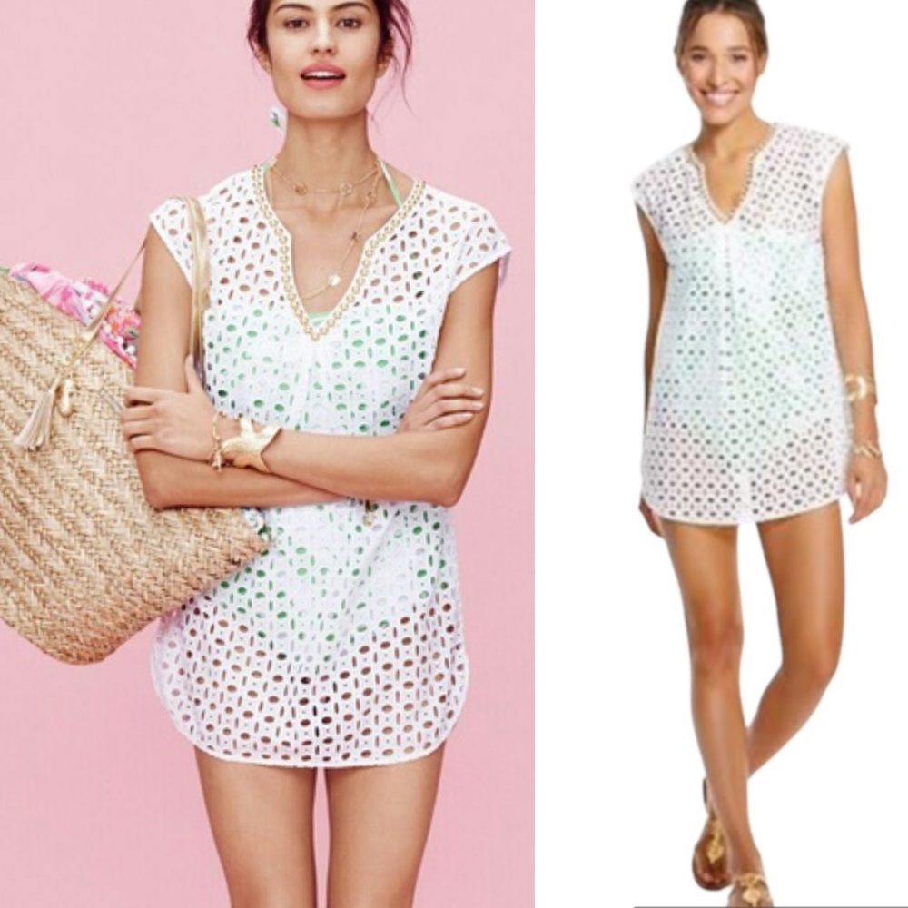 Lilly Pulitzer x Target White Eyelet Brass Studded Swim Beach Cover Up - XXL